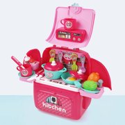 SPOORYYO Kitchen Play Set with Food, Makeup Kit, Pretend Play Tools, Toy Tool Box, Role Play Gift for Boys and Girls