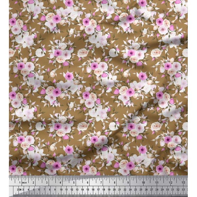 Soimoi Tissu en Coton Canard Feuilles & Roses Imprimé Floral 1 Yard 42 Pouces de Large