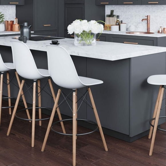 Eames Counter Stool in Black with Natural wood legs, Counter Stool for Kitchen Island 26"H set of 2