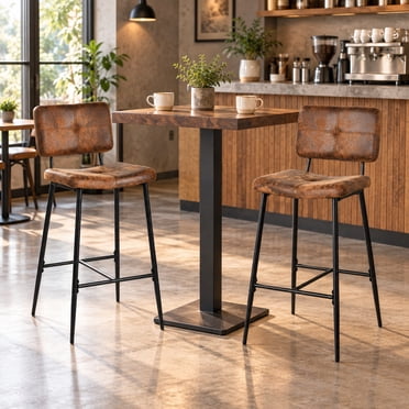 Homy Casa 2-Piece Brown Faux Leather Counter Height Bar Stools with Back and Footrest