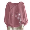 thumbnail image 1 of CHUANK Hauts pour Femmes en Solde à Moins de 10$ Hauts Décontractés Printemps Été Manches Longues en Coton Lin Imprimé Graphique Pissenlit Col Rond Blouses Vintage Grande Taille, 1 of 4