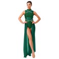 thumbnail image 1 of renvena Costumes de Danse Lyrique pour Femmes Sans Manches à Col Roulé Dos Nu Robe Maxi en Maille Tulle Vert Foncé TG, 1 of 5