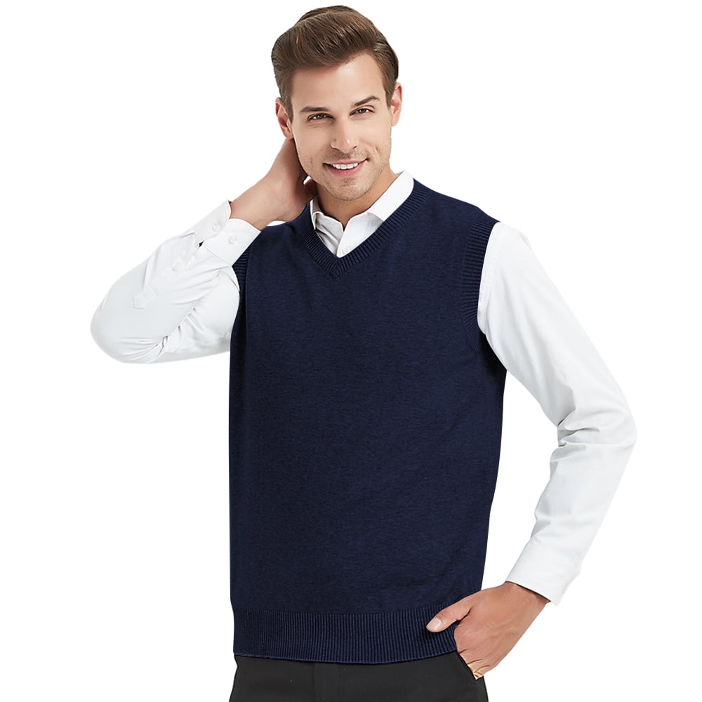 TOPTIE Men's 100% Cotton Knit Sweater Vest, V Neck