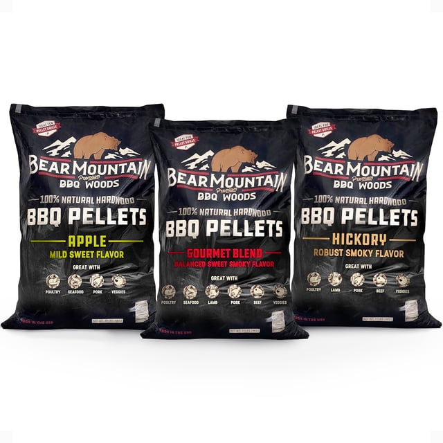 Bear Mountain BBQ Hardwood Gourmet Blend, Hickory, & Apple Smoker Pellets