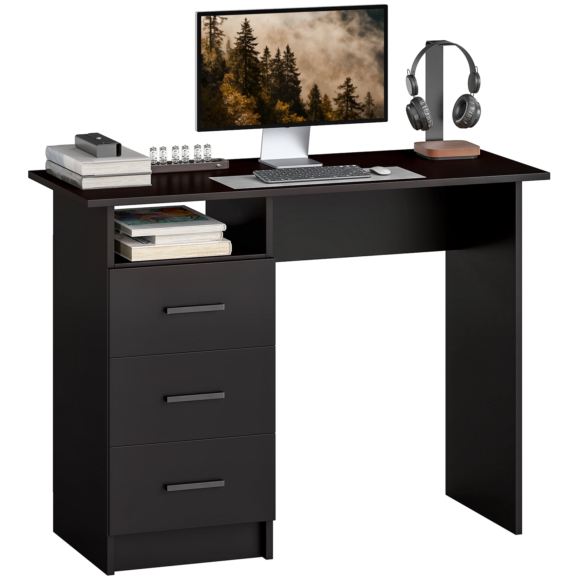 HOMCOM Computer Desk with Drawers, 39" Home Office Desk with Open Shelf
