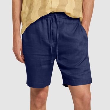 Gspmoly Men Shorts, Muscle Men'S Casual Shorts Imitation Cotton and Linen Texture Shorts Solid Color Tied Five Quarter Pants Thin Men'S Shorts Mens Gym Shorts Weekly Deals Navy XXL