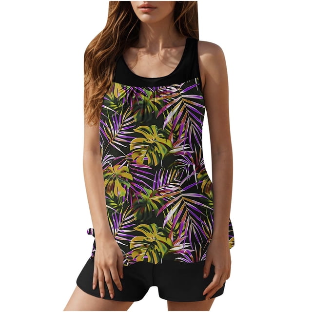 SBYOJLPB Womens 2 Piece Tankini Swimsuits Modest Coverage Bathing Suits Tank Top with Board Shorts