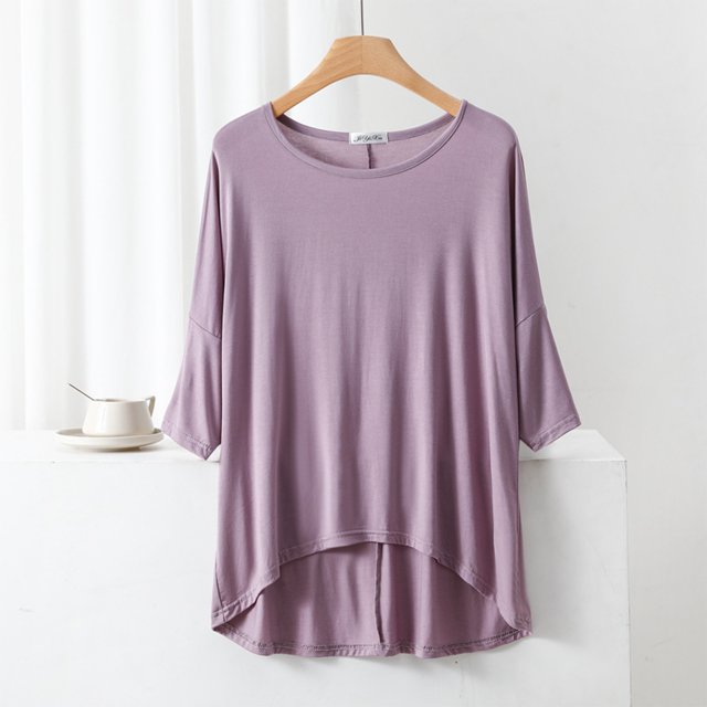 AherBiu T-Shirts pour Femmes à Col Rond, T-Shirts de Pyjama Amples, Été, Légers, Doux, Tunique à Manches Courtes, Hauts, Couleur Unie
