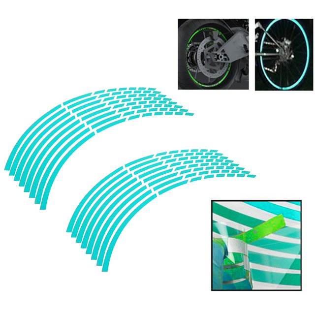 16pcs Bike Motorcycle 16-18inch Reflective Wheel Strip Decor Stickers Blue Green Red Orange Yellow White Suitable for Most Wheels