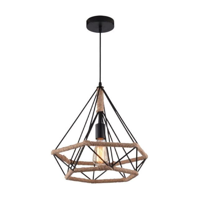 Xtricity Suspension de la Collection Mynx, Présentant une Largeur de 9,84 Po et une Finition Noire. Cette Suspension a un Cadre Métallique Géométrique Enveloppé d'Accentures en Corde Naturelle, Créant une Esthétique Moderne Mais Rustique. Elle Nécessite une Ampoule E26 (40 W max, Vendue Séparément) et Comprend un Cordon Ajustable de 150 cm (60 Po) pour une installation Polyvalente. Idéale pour les Salles à Manger, les Cuisines Ou les Espaces de Vie.