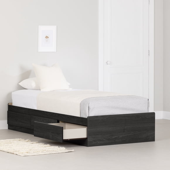 South Shore Fynn Twin Mates Bed with 3 Drawers, in Gray Oak