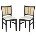thumbnail image 1 of Costway Farmhouse Rattan Dining Chair Set of 2 Fabric Upholstered Kitchen Chairs, 1 of 10