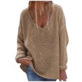 thumbnail image 1 of Hauts de Mode pour Femmes Mode pour Femmes Col en V Ample Chandail Uni Manches Longues Hauts, 1 of 8