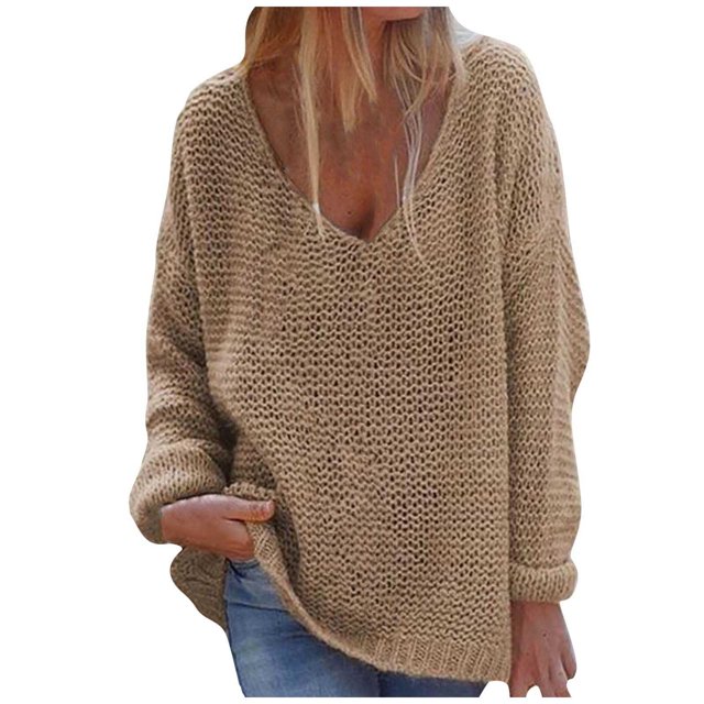 Hauts de Mode pour Femmes Mode pour Femmes Col en V Ample Chandail Uni Manches Longues Hauts