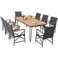 thumbnail image 2 of Costway 9 PCS Patio Rattan Dining Set with Acacia Wood Table, Cushions, 1.9" Umbrella Hole, 2 of 9