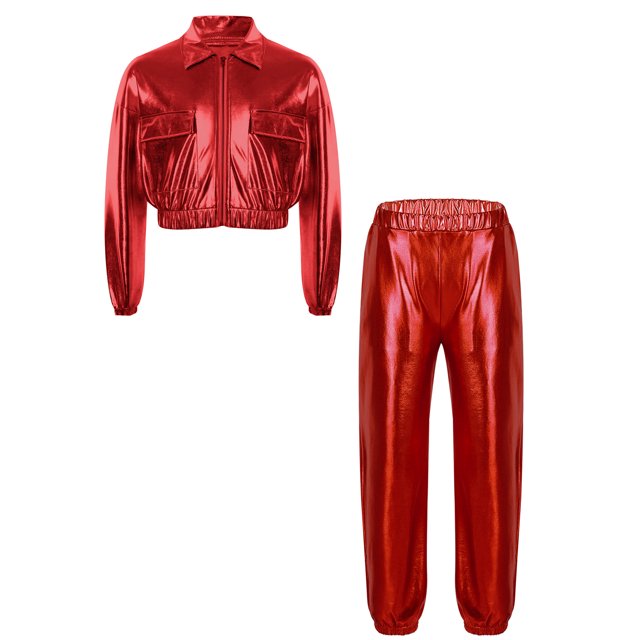 Doomiva Boys' Girls' Modern Jazz Cheer Performance Set Hip Hop Street Dance Clothes 2-Piece Red 16