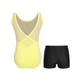 thumbnail image 2 of Moggemol Kids Girls Sheer Mesh Patchwork V-Back Dance Unitards Solid Color Sleeveless Bodysuit with Botty Shorts Set Yellow 12, 2 of 7