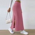 thumbnail image 3 of Women's High Waist Stretchy Rib Knit Split Slit Hem Midi Pencil Skirt, 3 of 6