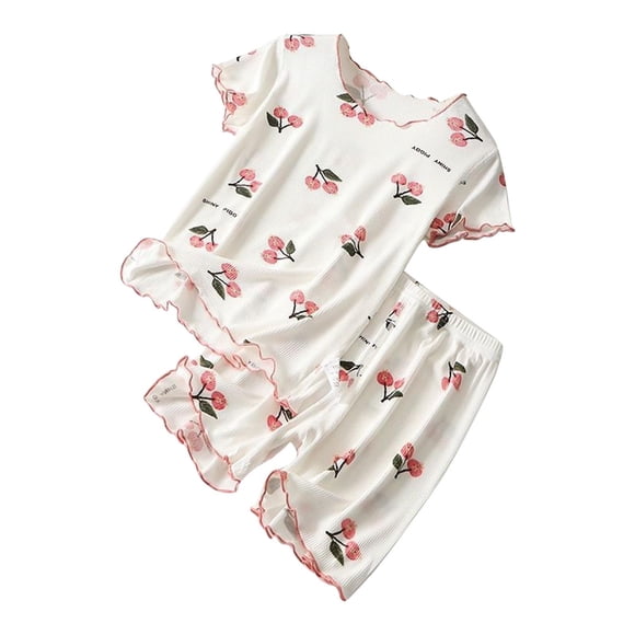 VOAVEKE Pyjamas pour Filles, Tenues d'Été pour Filles, Tenues pour Tout-Petites Filles Imprimé Mignon Ensemble Décontracté Tenues d'Été pour Petites Filles Blanc 1-2 Ans