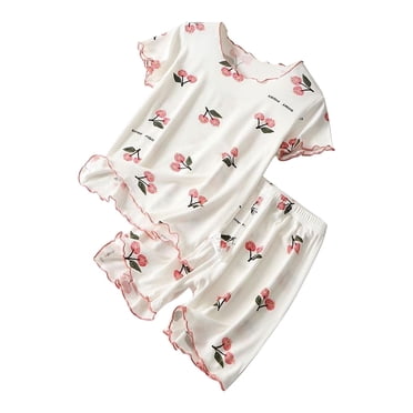 VOAVEKE Pyjamas pour Filles, Tenues d'Été pour Filles, Tenues pour Tout-Petites Filles Imprimé Mignon Ensemble Décontracté Tenues d'Été pour Petites Filles Blanc 2-3 Ans
