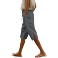 thumbnail image 3 of Sentmoon Linen Shorts Women with Pockets Solid Color Summer Bermuda Shorts Drawstring High Elastic Waist Loose Fit Straight Leg Side Slit Athletic Shorts Women for Beach and Swimming, 3 of 7