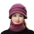 thumbnail image 1 of 2Pcs/Set Short Brim Solid Color Ear Protection Hat Scarf Set Autumn Winter Women Knitted Plush Lining Cap Neckerchief Set, 1 of 10