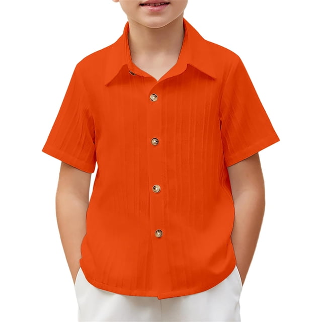 Chemise Décontractée à Manches Courtes pour Garçons à Boutons - Chemise d'Été Texturée Tendance pour la Plage pour Garçons de 5 à 14 Ans