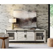 WAMPAT TV Stand for 75 Inch TV with Sliding Barn Door for Living Room Bedroom, Antique White