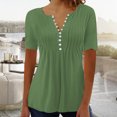 thumbnail image 1 of LSLJS Womens T Shirts Women's Fashion Casual Round Neck Pleated Solid Color Button Top Blouse, 1 of 5