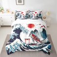 thumbnail image 2 of YST Japanese Ukiyoe 7-Piece Comforter Set, King, Koi Print, Ocean Wave, Cherry Blossoms, Traditional Ink Style, 2 of 6
