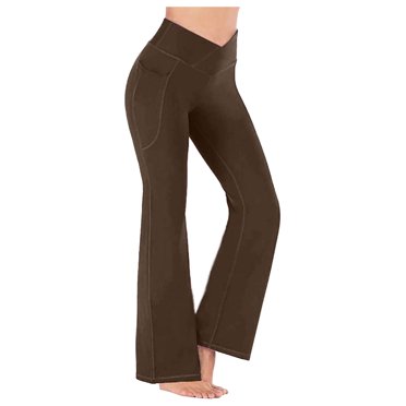 TIMIFIS Yoga Pantalon pour Femmes Contrôle du Ventre Taille Croisée Évasée Pantalon de Yoga Entraînement Exercice Pantalon de Yoga Coupe Évasée Pantalon de Yoga Long - Printemps/été