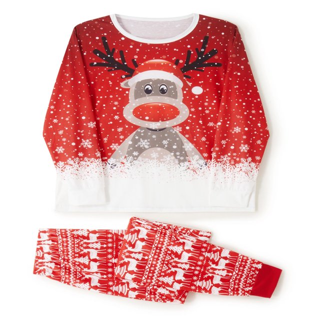 Christmas Family Pajamas Set Matching Sleepwear Deer Snowflake Print Pullover + Pants Set
