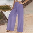 thumbnail image 4 of Yuyuzo Plus Size Pants for Women Cotton Linen Elastic High Waist Wide Leg Straight Loose Casual Solid Color Trousers, 4 of 5