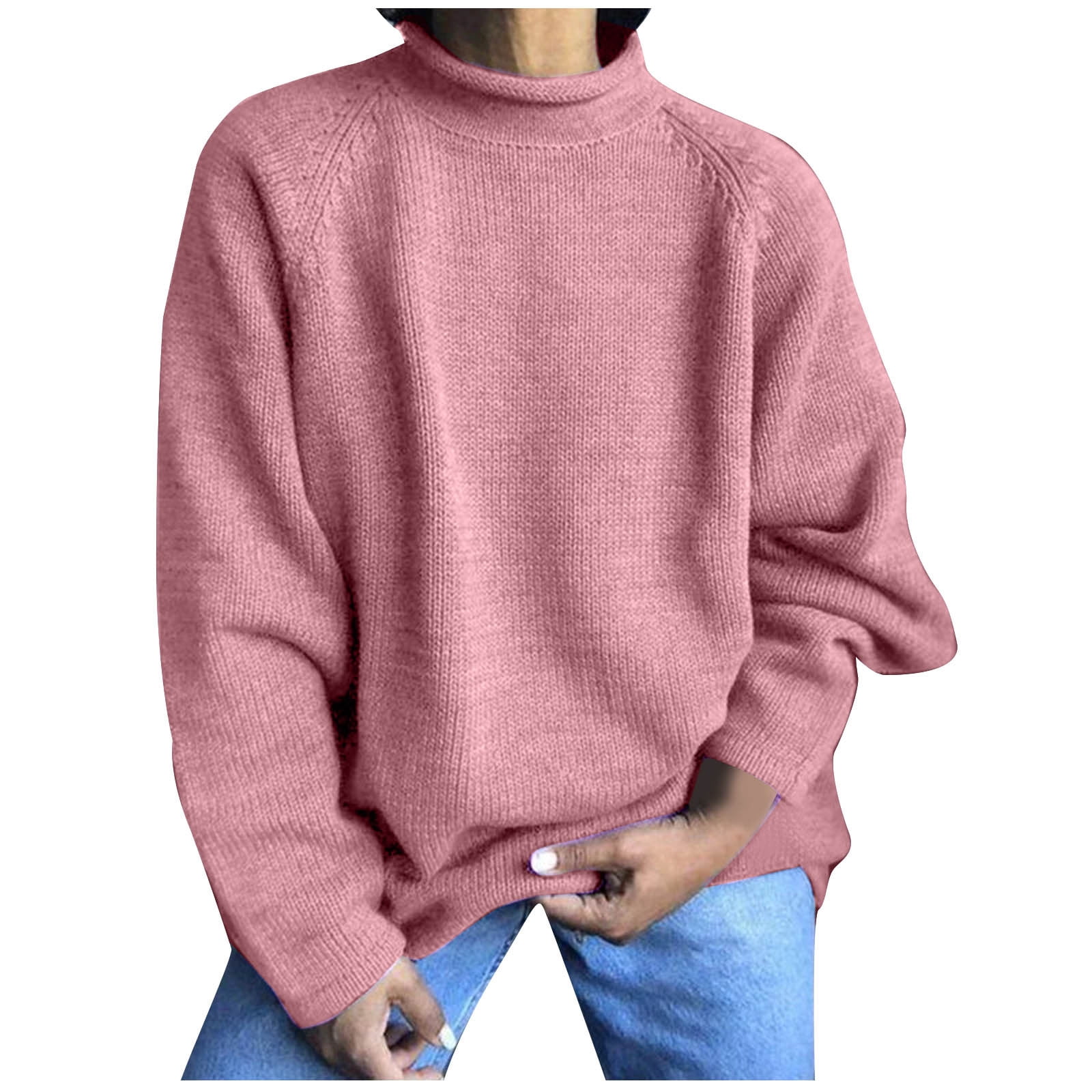 AherBiu Chandails Grande Taille pour Femmes, Tricot Côtelé, Manches Longues, Col Roulé, Hauts Amples, Chandail d'Hiver