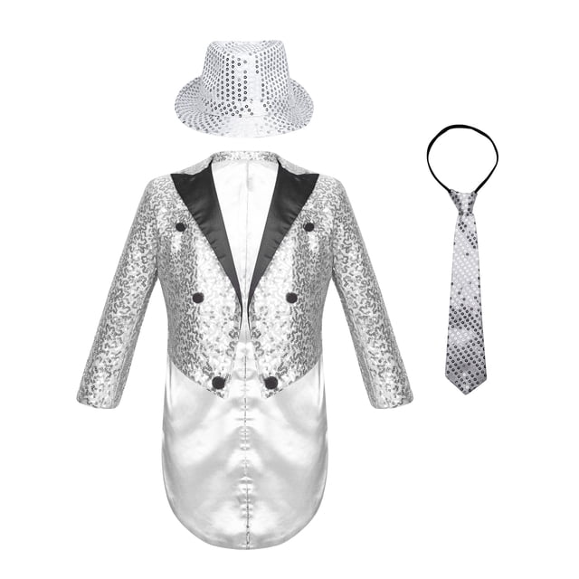 YiZYiF Blazer Classique à Sequins pour Garçons, Queue d'Hirondelle, Argent 12
