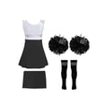 thumbnail image 2 of Oyolan Filles Enfants Ensemble 4 Pcs Costume de Cheerleading avec Shorts Pompons Chaussettes Ensemble Robe de Danse de Lycée Tenue de Cheerleader A Noir 12, 2 of 5