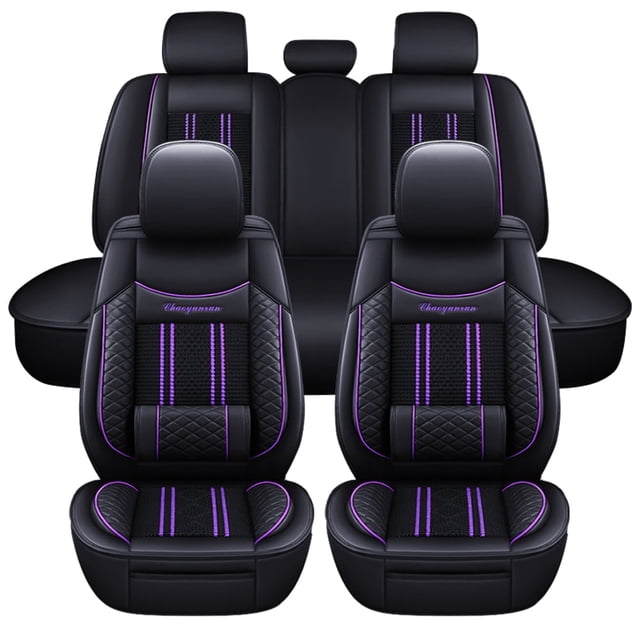 Maidao Car Seat Covers Leather for Lexus for LS 2018-Present 5 Seats Water Resistant Front Rear Cushion Protector Beige and Purple