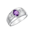 thumbnail image 3 of RYLOS Men's Rings Sterling Silver Classic 7X5MM Oval Gemstone & Diamond Ring Amethyst February Birthstone Rings For Men, Men's Rings, Silver Rings, Size 13, 3 of 7