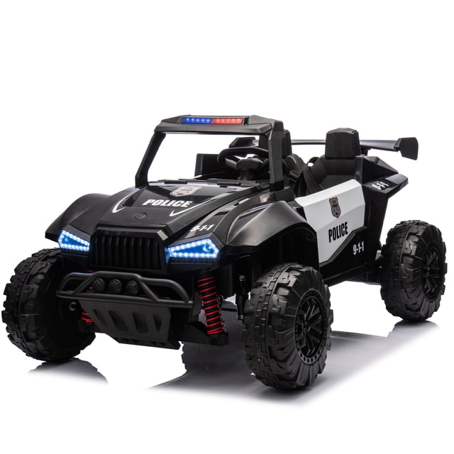LISUEYNE 24V Two-Seater Kids Ride-On Electric Police Car with Parental Control, Four-Wheel Suspension, Megaphone, Power Display, Bluetooth, MP3, USB/TF, Music, LED Lights for Kids, Black