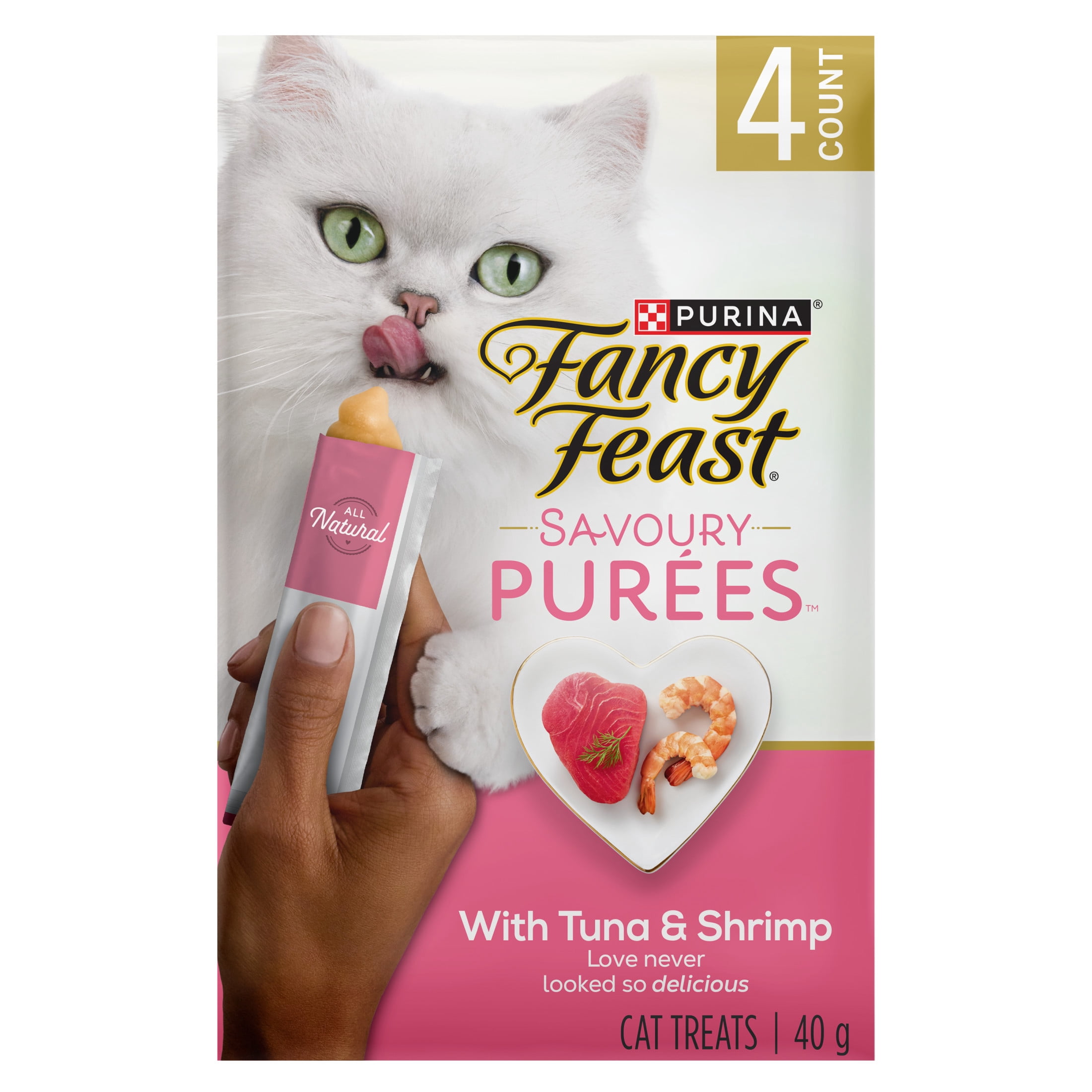 Purina Fancy Feast Savoury Purée Naturals with Natural Shrimp & Tuna, Cat Treats 40g
