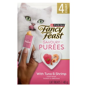 Purina Fancy Feast Savoury Purée Naturels avec crevette naturelle & Tuna, traites de chat 40g