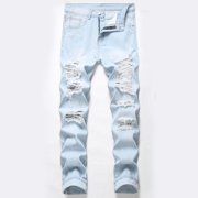 EGNMCR Men's Lightweight Pants, Cargo Pants Men, Linen Pants Men, Mens Casual Loose Fit Elastic Waist Pants Men's New Fashion Have Pockets Button Zipper Personality Denim Trend Jeans Men's jeans