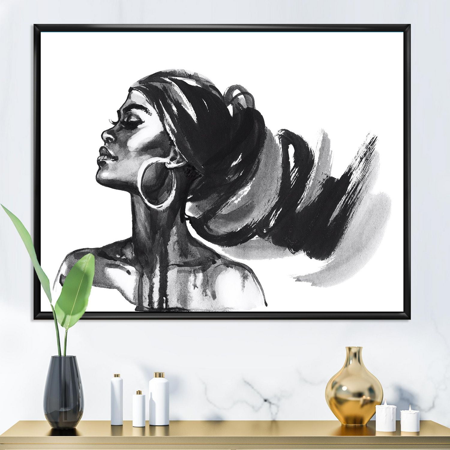 Designart Portrait monochrome de femme afro-américaine IV ART MURAL À CADRE FLOTTÉ