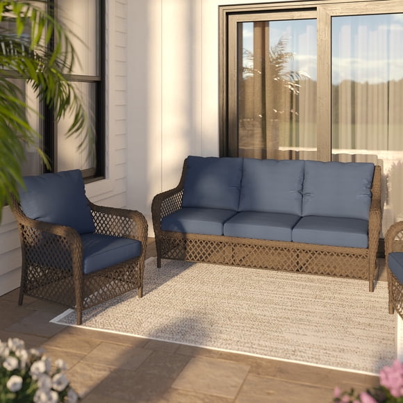 HOMETRENDS Belmont Steel Outdoor Sofa with Cushions, Navy