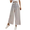 thumbnail image 2 of AherBiu Pantalon à Jambe Grand pour Femmes Taille Haute à Cordon Rayé Pantalon Décontracté d'Extérieur Tendance avec Poches, 2 of 5
