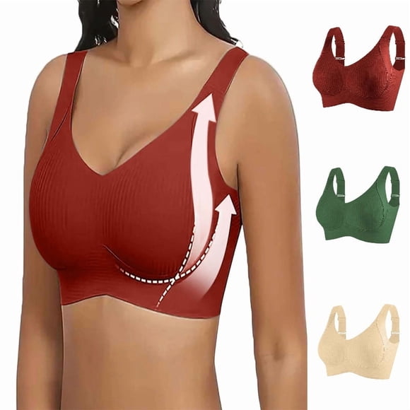DGMIOCS Soutiens-Gorge Grande Taille pour Femmes Sans Armature Couvrance Totale Soutien-Gorge de Tous les Jours Confortable Sans Fil Rembourré Soutiens-Gorge Rouge Brique TTTG