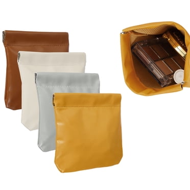 Uxcell 4Pcs Squeeze Coin Purse Pouch, Small Leather Change Purse for Makeup and Travel Beige, Gray, Yellow, Brown