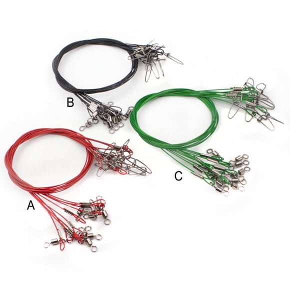 10 Pcs/ensemble Fil de Pêche en Acier au Carbone 50 cm Anti-Morsure Robuste Portable Anti-Morsure pour Pêche avec Ligne de Pêche Pivotante Laisse Professionnel Débutant Cordon Eau Salée Noir