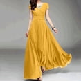 thumbnail image 2 of Ersazi Robe Froncée pour Femmes, Col en V, Couleur, Manches Courtes, Chiffon, Fermeture à la Taille, Robe de Soirée en Liquidation, Jaune, TG, 2 of 7