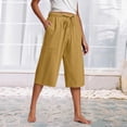 thumbnail image 2 of Kaemgyyd Womens Plus Size Capris Lounge Drawstring Cotton Linen Bermuda Shorts Flowy Wide Leg Beach Vaction Cropped Trousers, 2 of 6